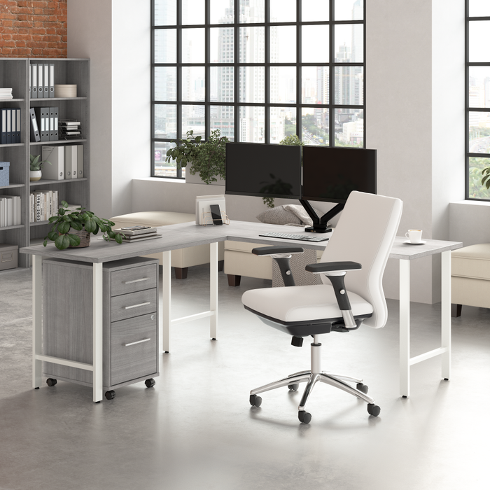 Hustle 72W x 24D L Shaped Computer Desk with 3 Drawer Mobile File Cabinet