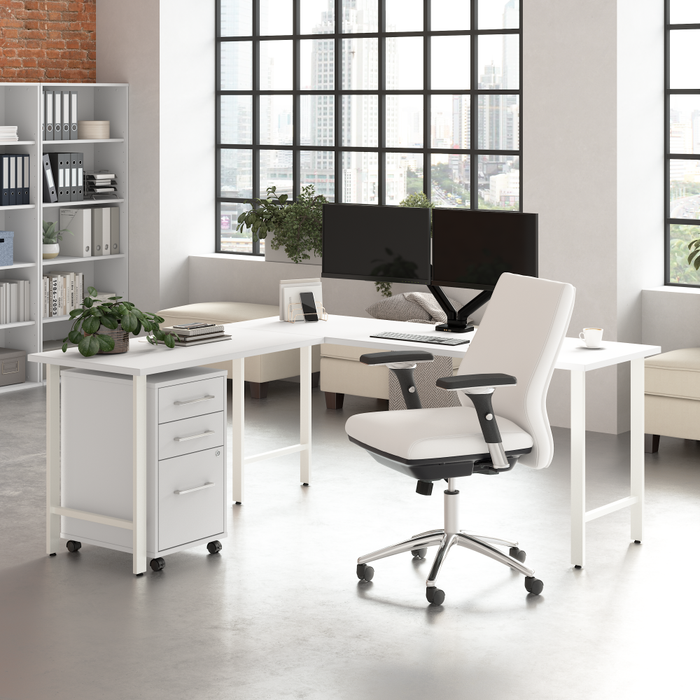 Hustle 72W x 24D L Shaped Computer Desk with 3 Drawer Mobile File Cabinet