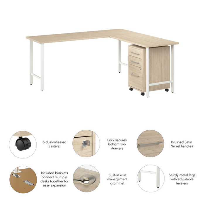 Hustle 72W x 24D L Shaped Computer Desk with 3 Drawer Mobile File Cabinet