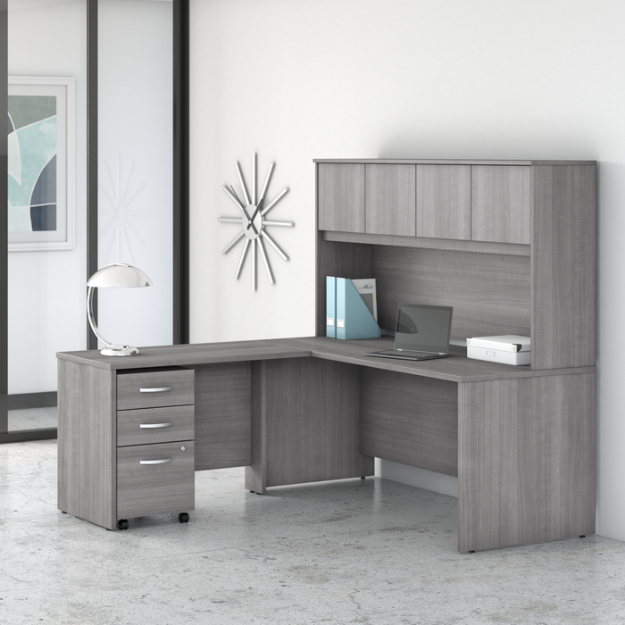 Studio C 72W x 30D L Shaped Desk with Hutch, Mobile File Cabinet and 42W Return