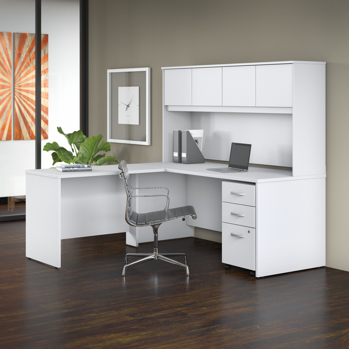 Studio C 72W x 30D L Shaped Desk with Hutch, Mobile File Cabinet and 42W Return