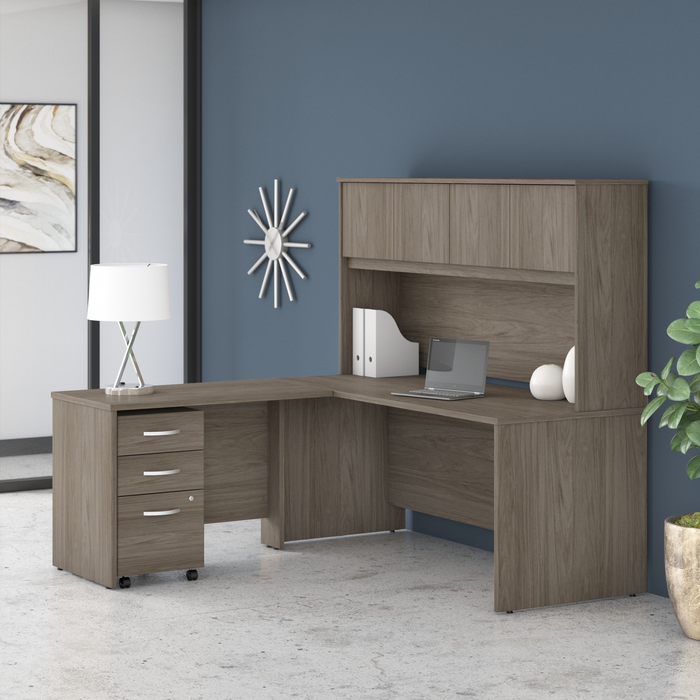 Studio C 72W x 30D L Shaped Desk with Hutch, Mobile File Cabinet and 42W Return