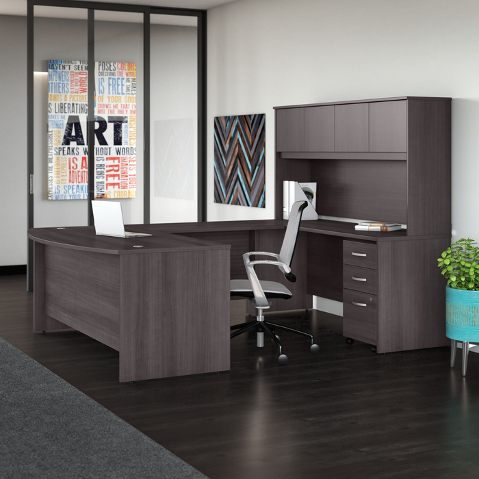Studio C 72W x 36D U Shaped Desk with Hutch and Mobile File Cabinet