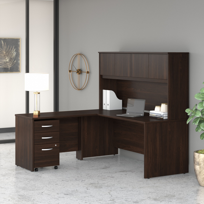 Studio C 72W x 30D L Shaped Desk with Hutch, Mobile File Cabinet and 42W Return