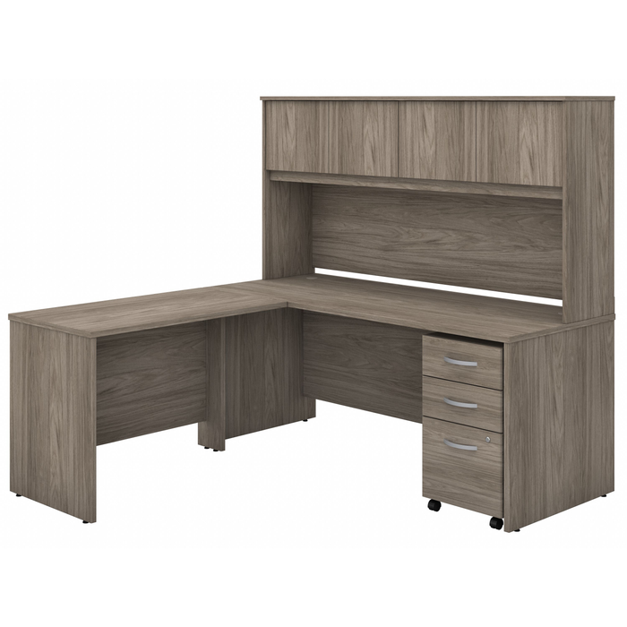 Studio C 72W x 30D L Shaped Desk with Hutch, Mobile File Cabinet and 42W Return