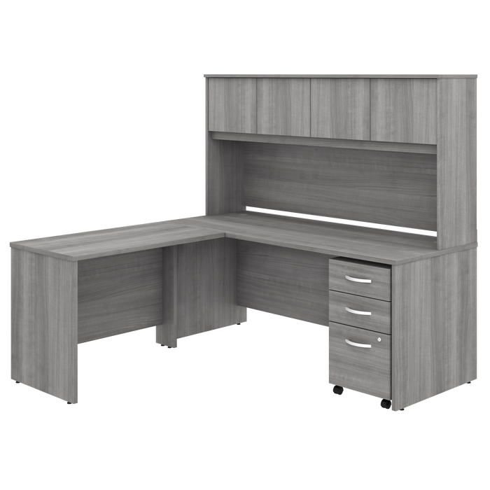 Studio C 72W x 30D L Shaped Desk with Hutch, Mobile File Cabinet and 42W Return